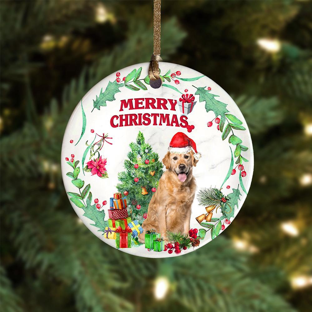 Golden-Retriever Tree Merry Christmas Ornament (porcelain)
