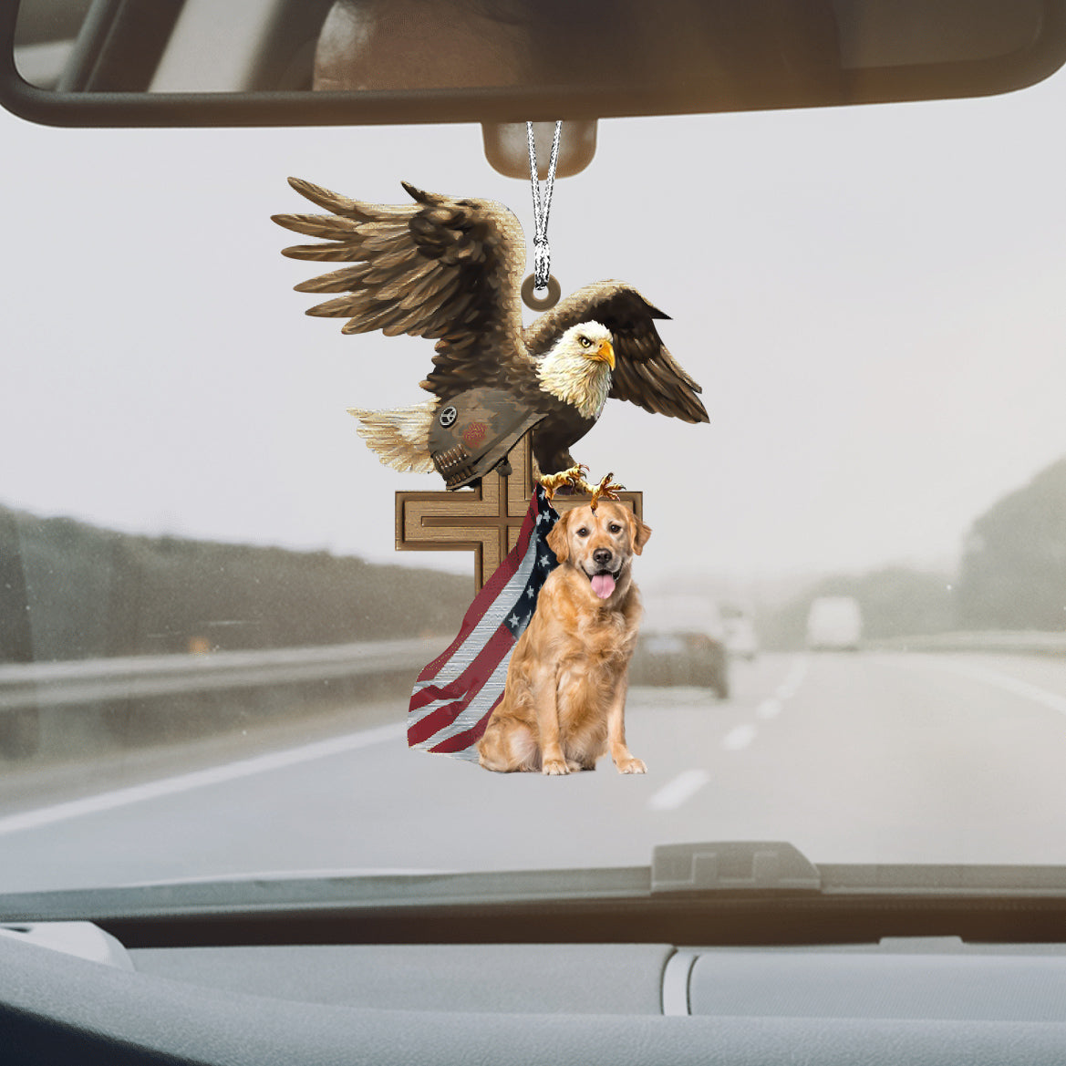 Golden-Retriever And Eagle American Flag Ornament