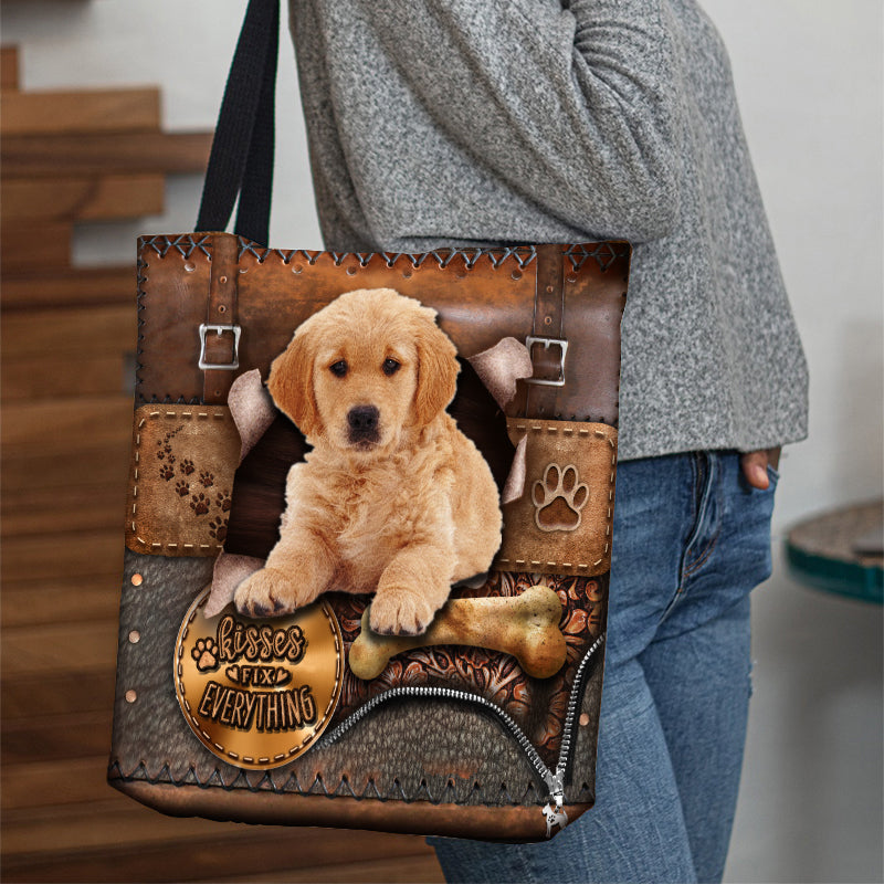 Golden Retriever With Bone Retro Tote Bag