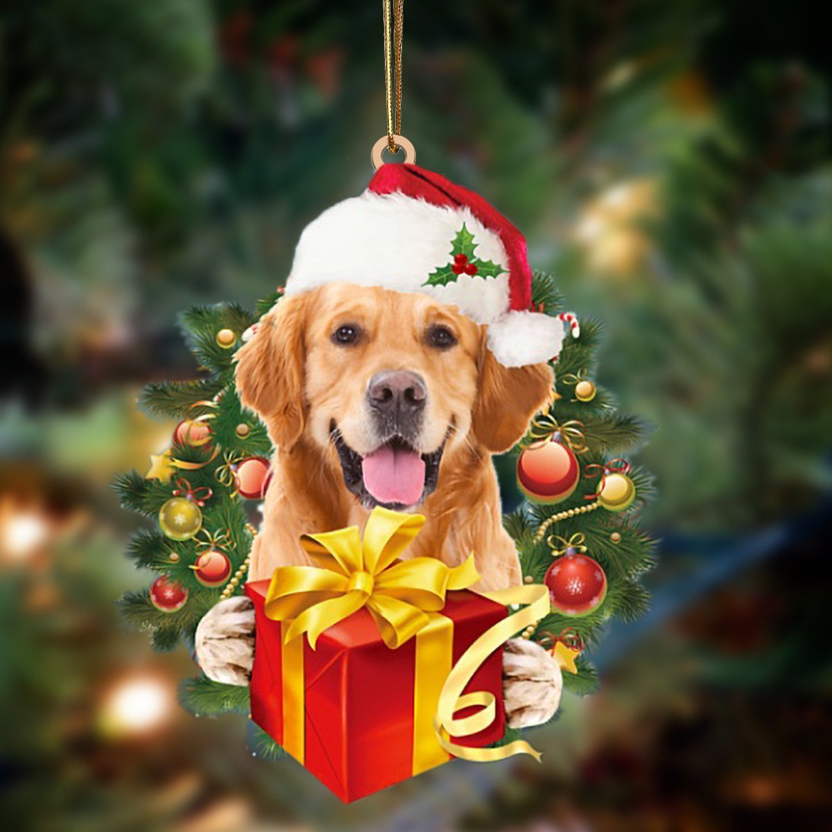 Golden Retriever-Dogs give gifts Hanging Ornament