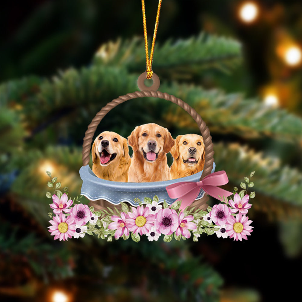 Golden Retriever Dogs In The Basket Ornament