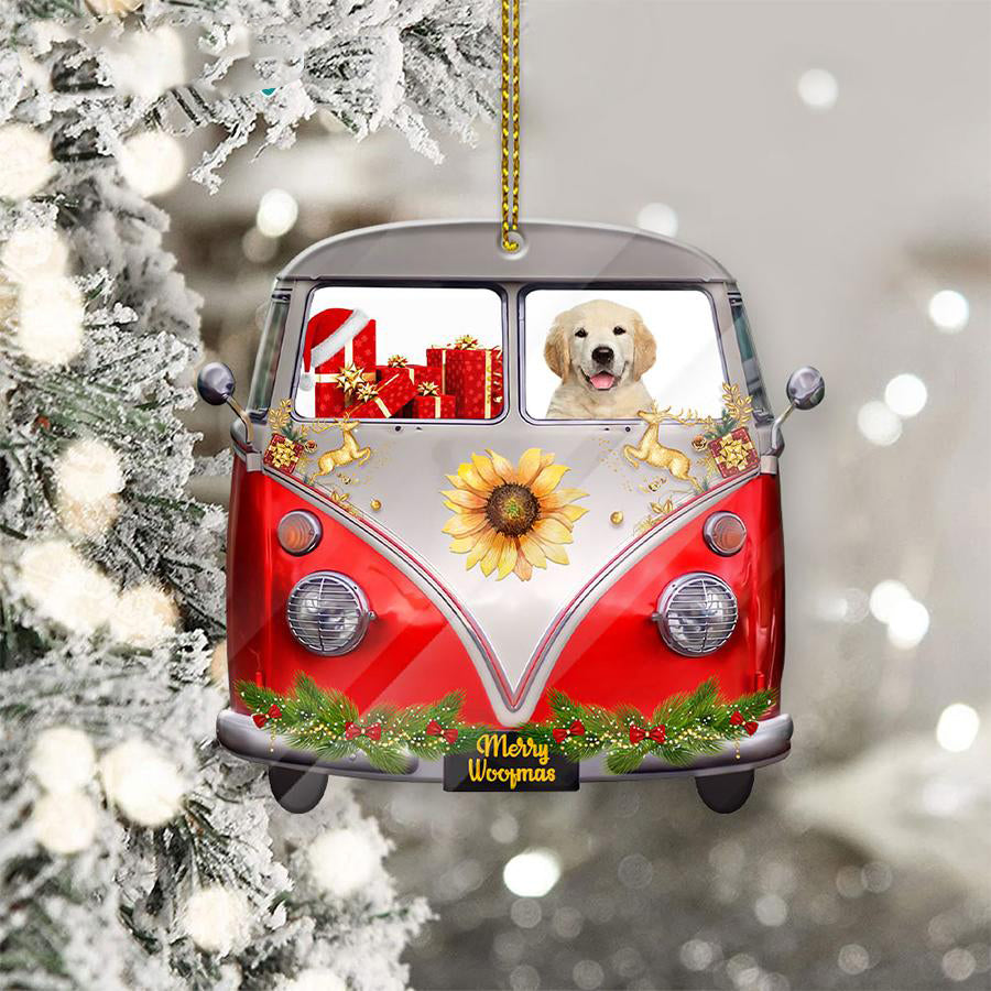 Golden_Retriever Sit On A Truck-Two Sided Ornament