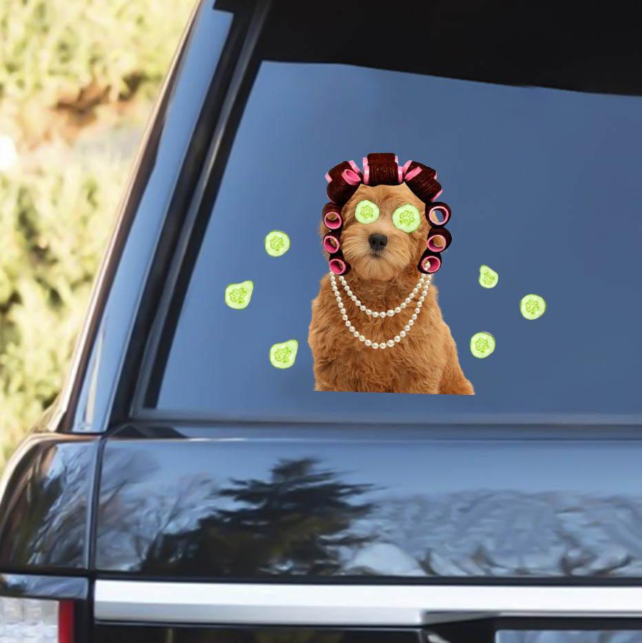 Goldendoodle With Hair Curler Funny Sticker