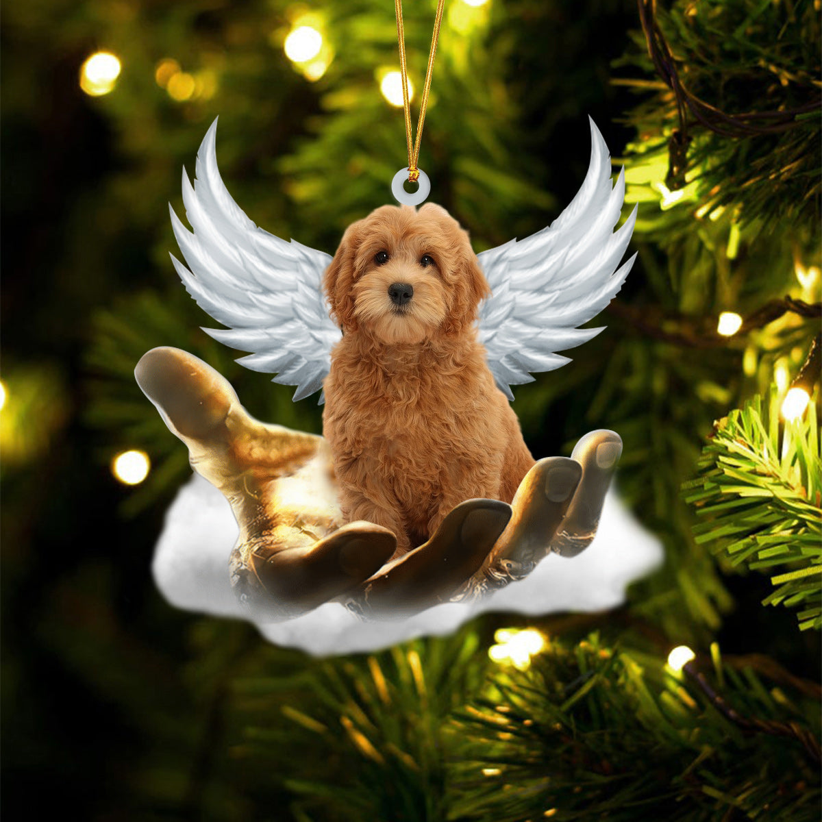 Goldendoodle(2) On The Hands Of Jesus Ornament
