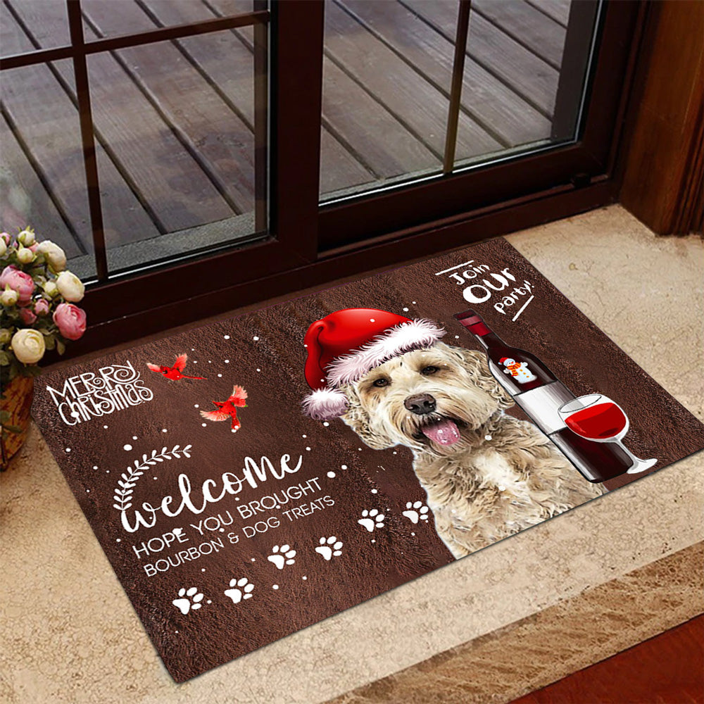 Goldendoodle Join Our Party Christmas Doormat