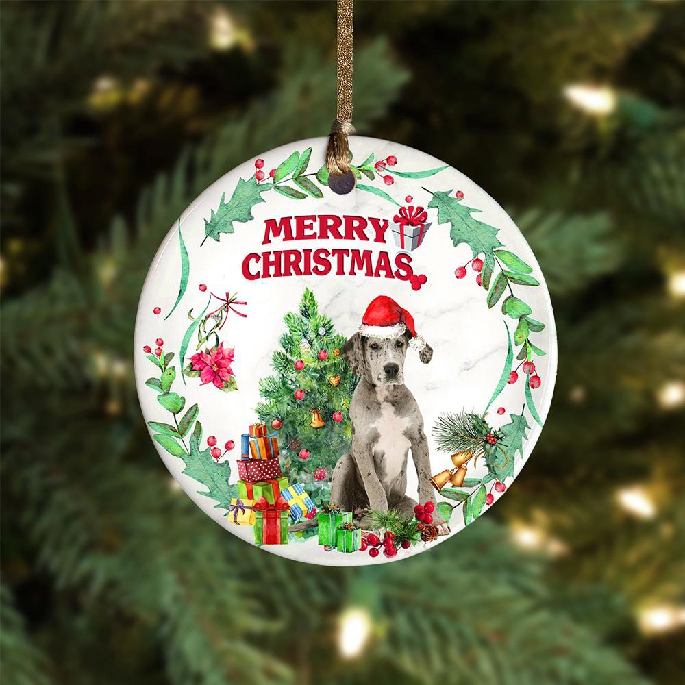 Great-Dane Tree Merry Christmas Ornament (porcelain)