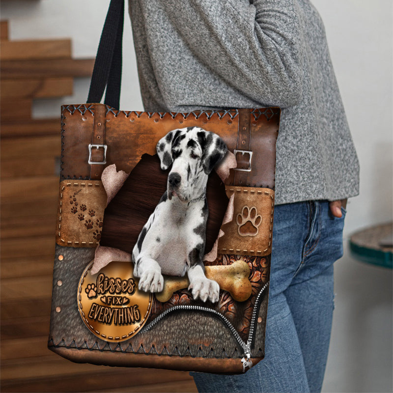 Great Dane With Bone Retro Tote Bag