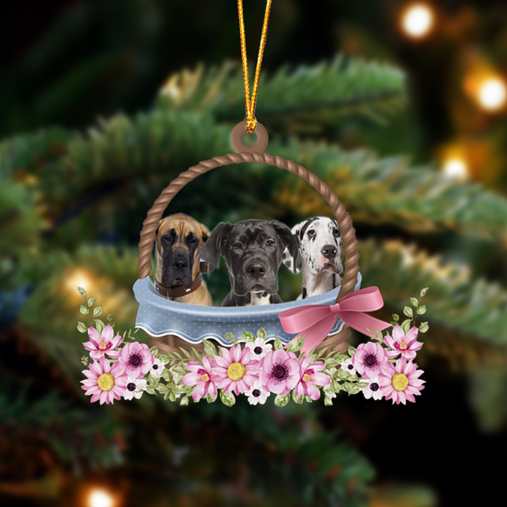 Great Dane Dogs In The Basket Ornament