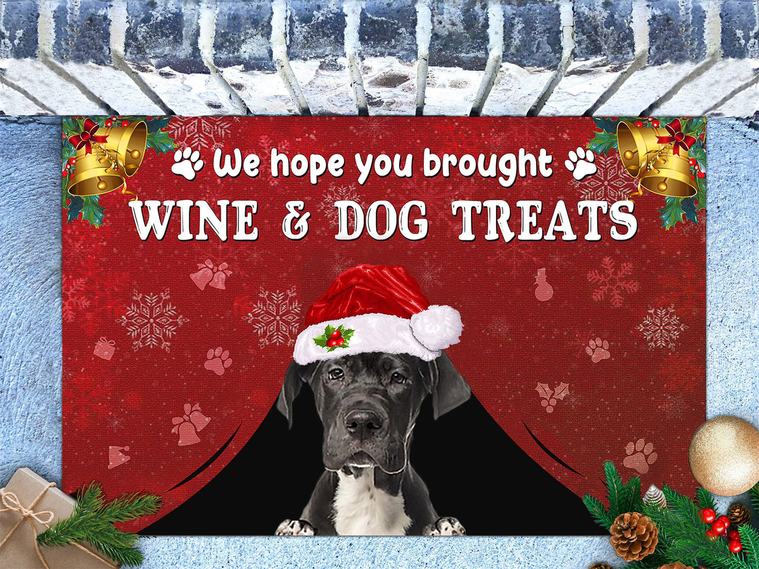 Great Dane Wine & Dog Treats Christmas Doormat