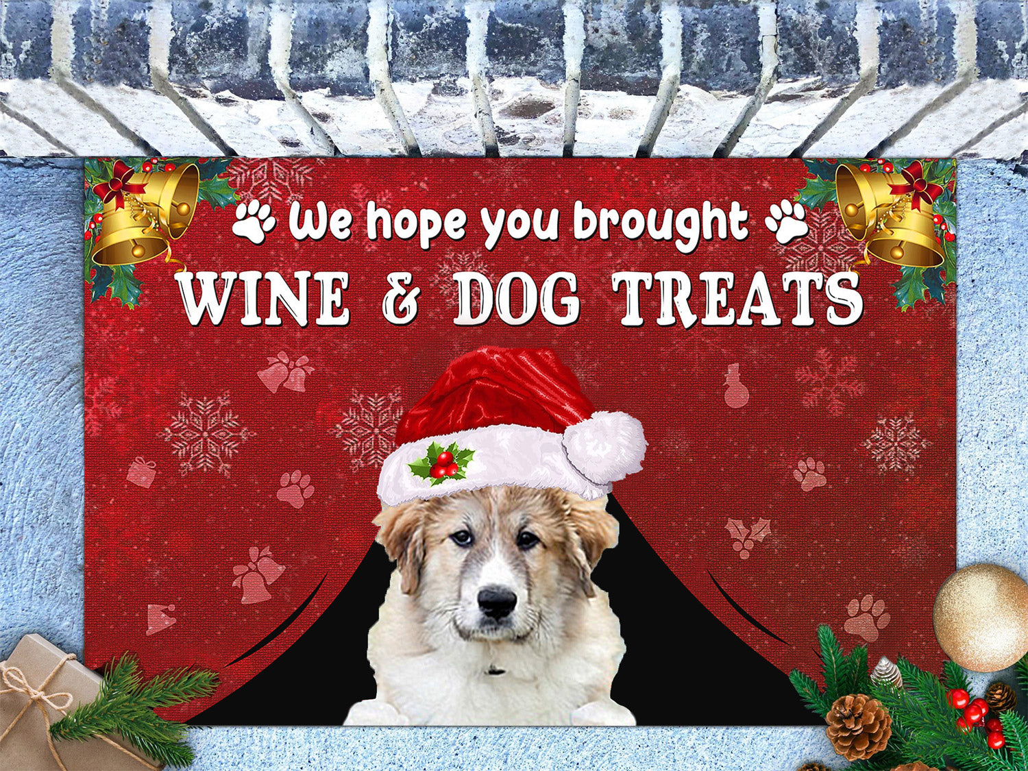 Great Pyrenees Wine & Dog Treats Christmas Doormat
