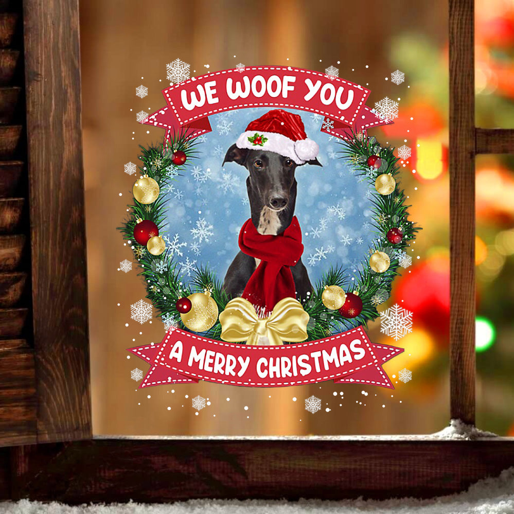 Greyhound We Woof You Christmas Sticker