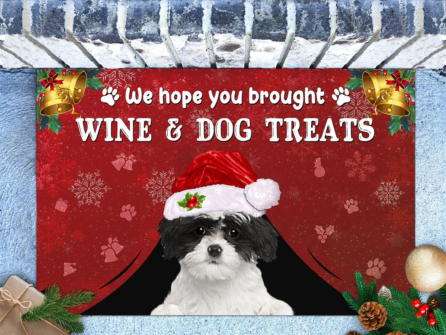 Havanese Wine & Dog Treats Christmas Doormat