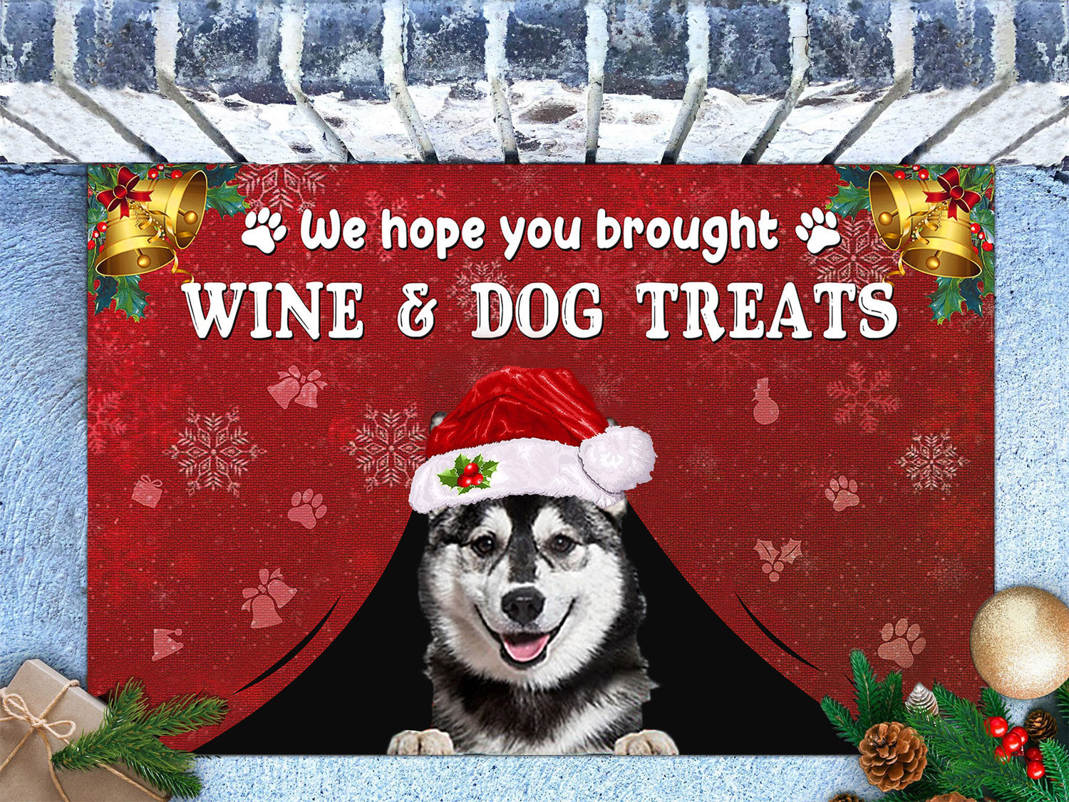 Husky Wine & Dog Treats Christmas Doormat