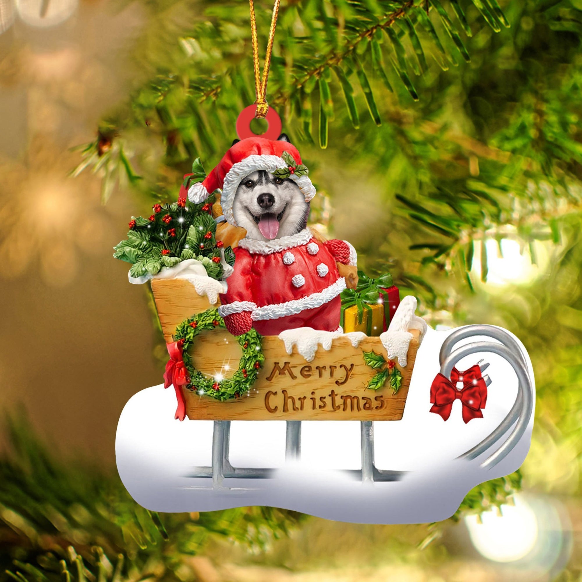 Husky Merry Christmas Ornament