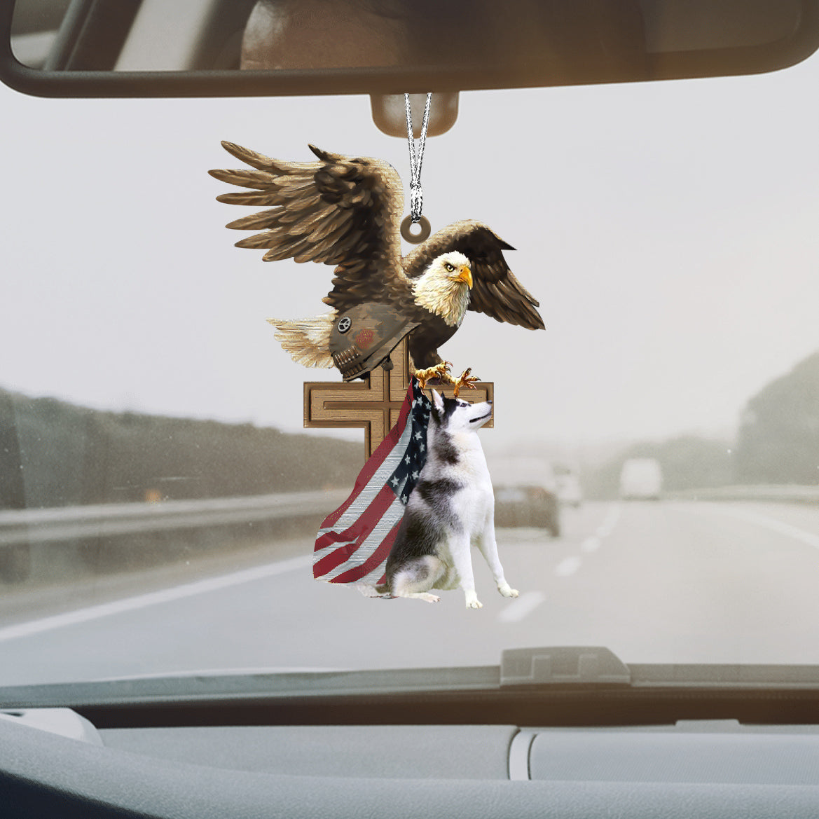 Husky And Eagle American Flag Ornament