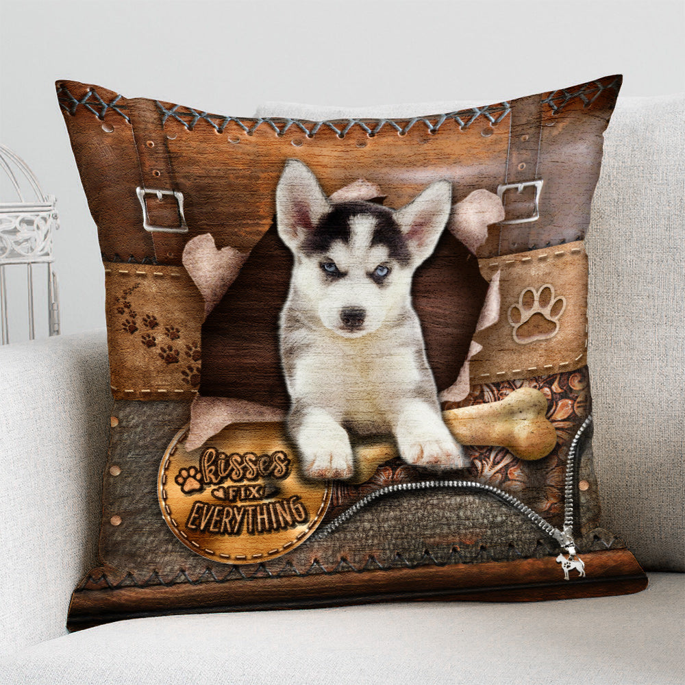 Husky With Bone Retro Pillowcase