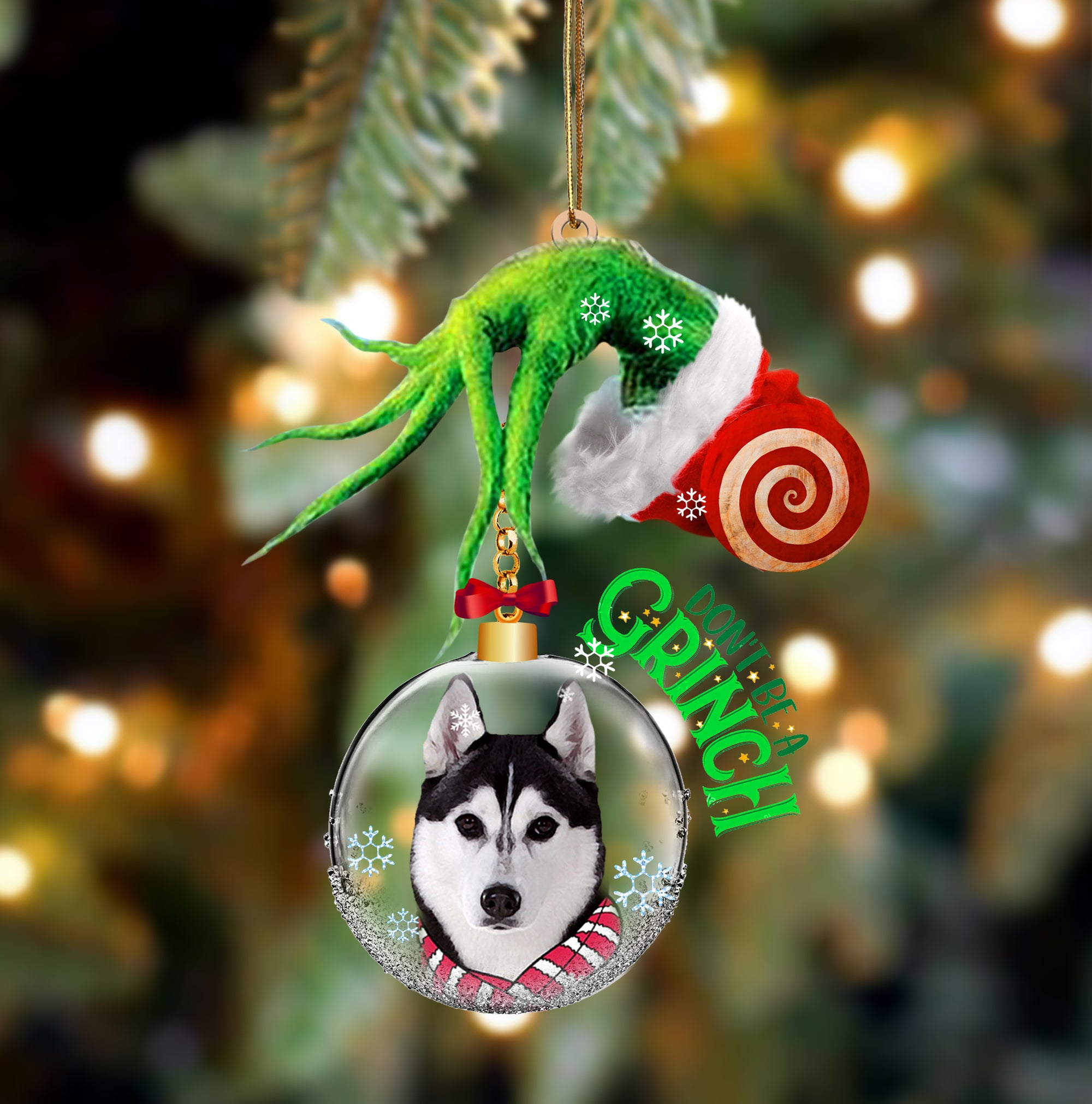 Husky Don't Be A Grinch Christmas Ornament