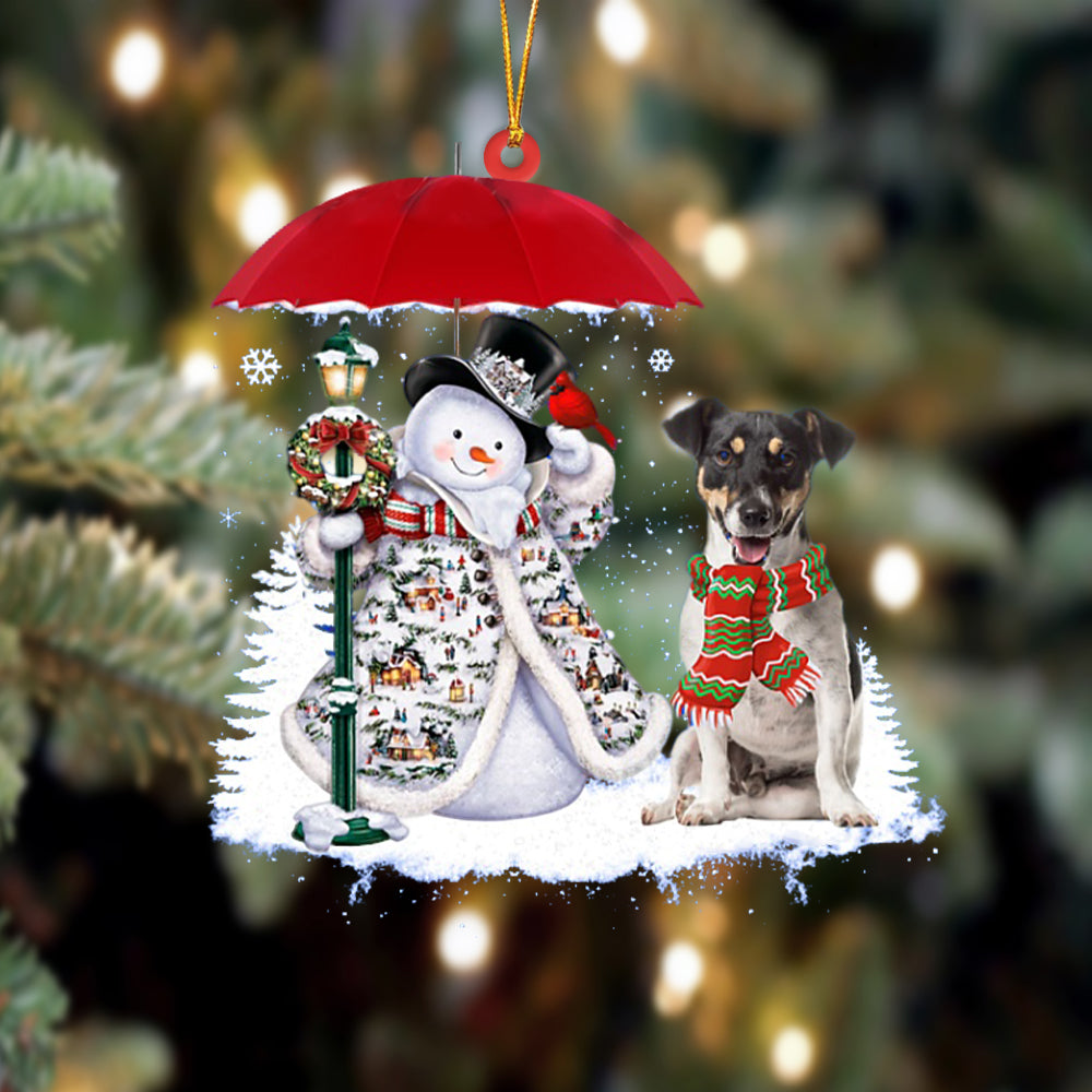 Jack Russell Terrier With Snowman Christmas Ornament