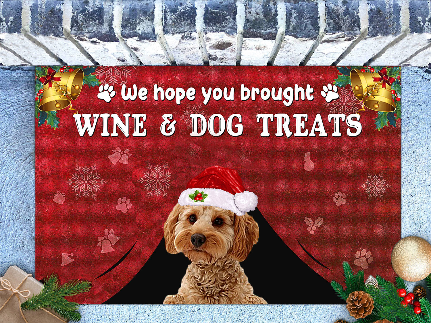 Labradoodle Wine & Dog Treats Christmas Doormat