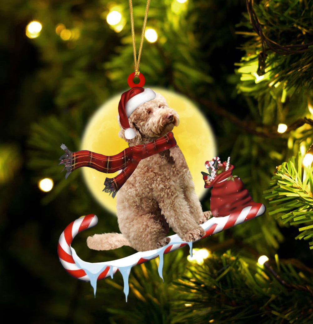 Labradoodle On The Candy Cane Christmas Ornament