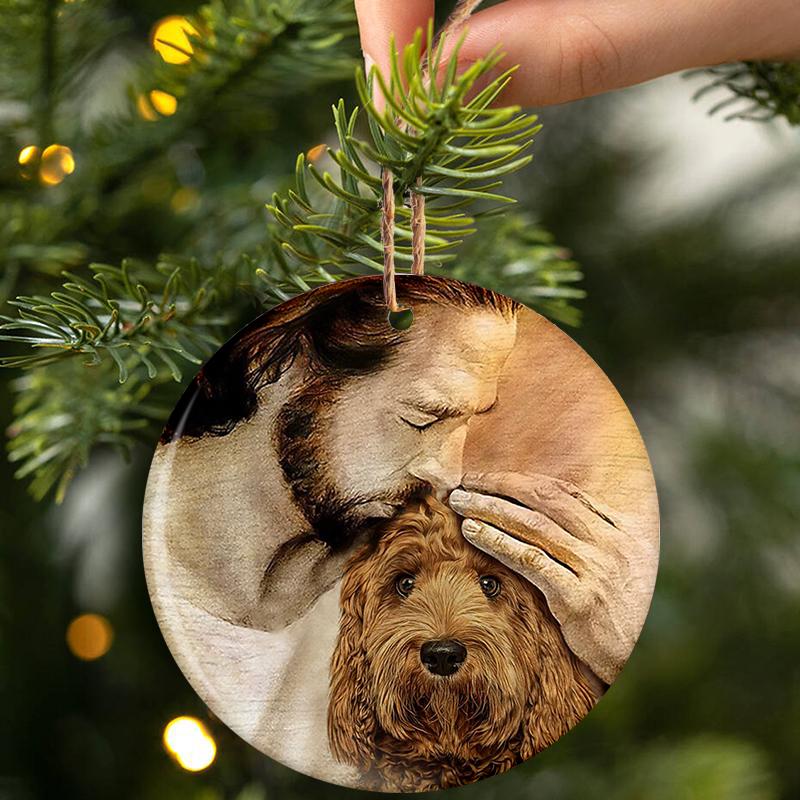 Labradoodle With Jesus Porcelain/Ceramic Ornament