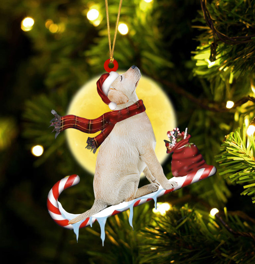 Labrador-Retriever On The Candy Cane Christmas Ornament
