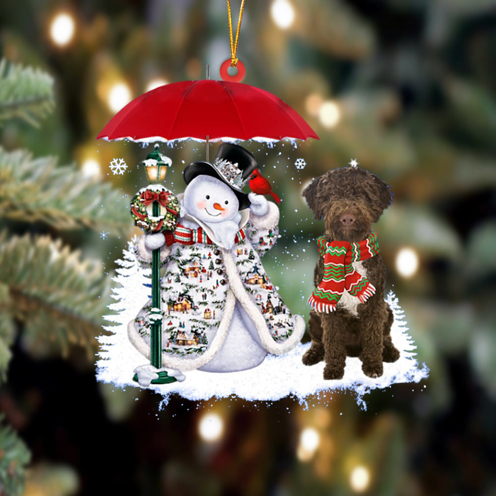 Lagotto Romagnolo With Snowman Christmas Ornament