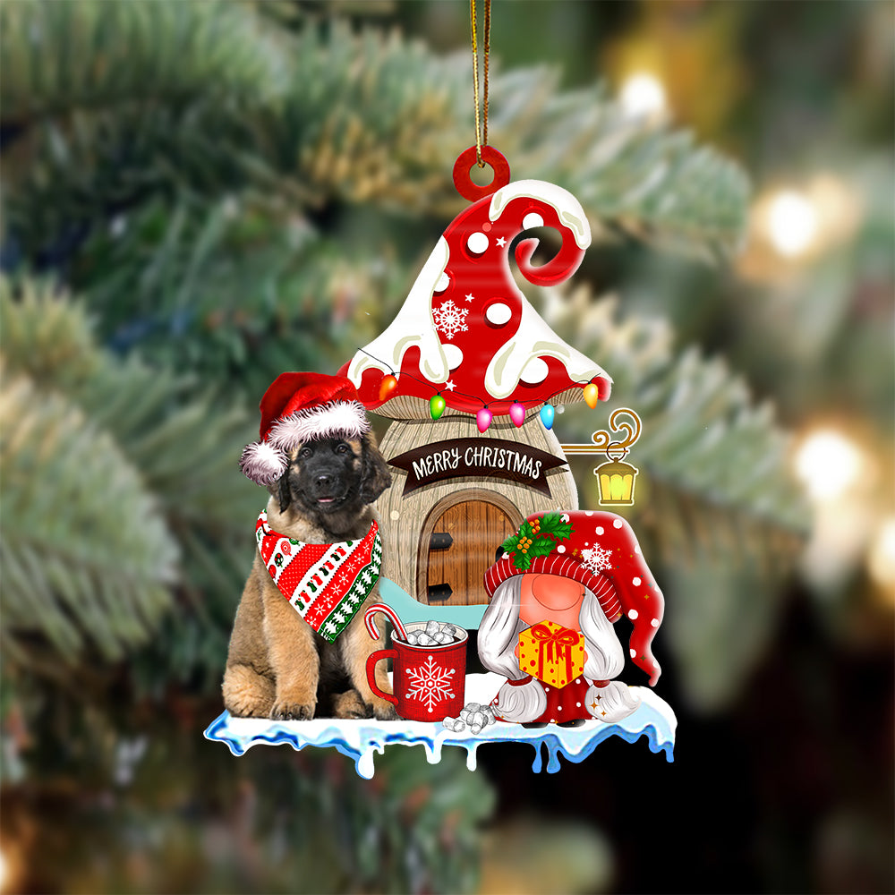 Leonberger With Mushroom House Christmas Ornament