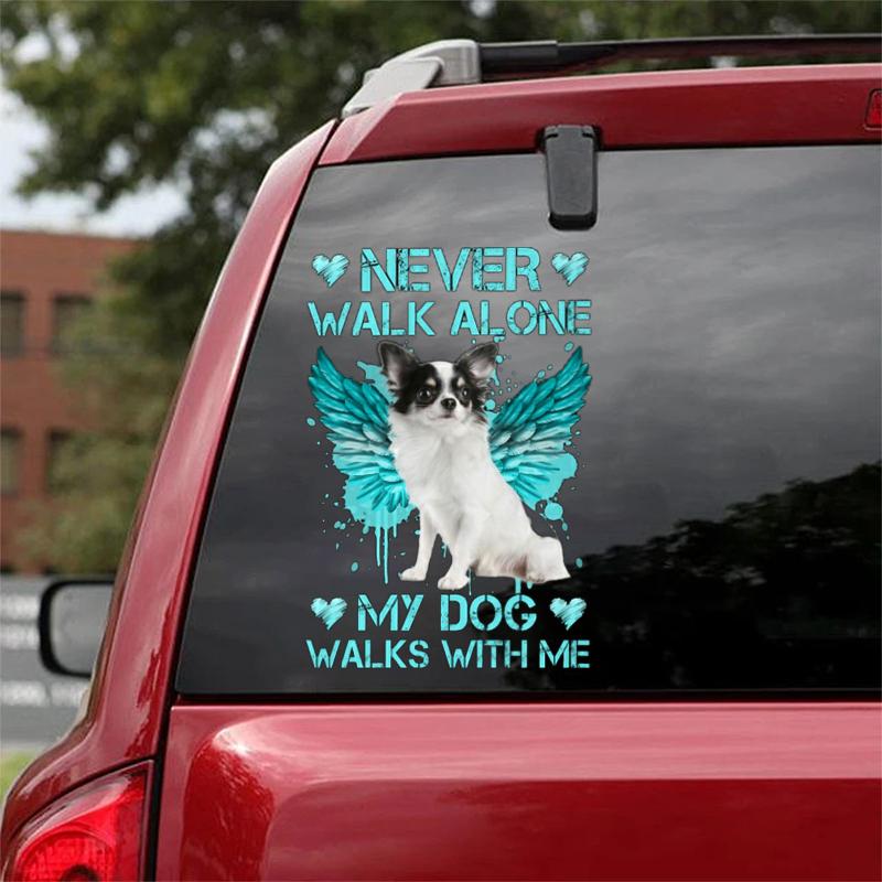 Long-haired White Chihuahua Walks With Me Sticker