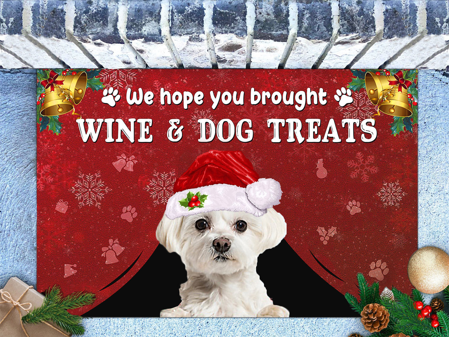 Maltese Wine & Dog Treats Christmas Doormat