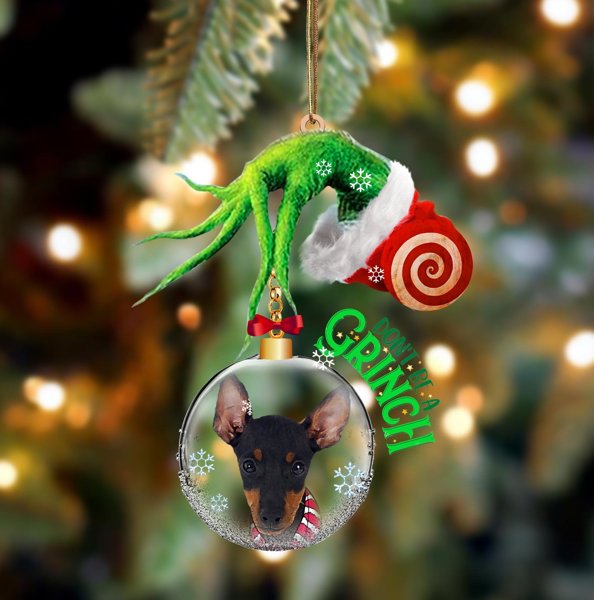Manchester Terrier Don't Be A Grinch Christmas Ornament