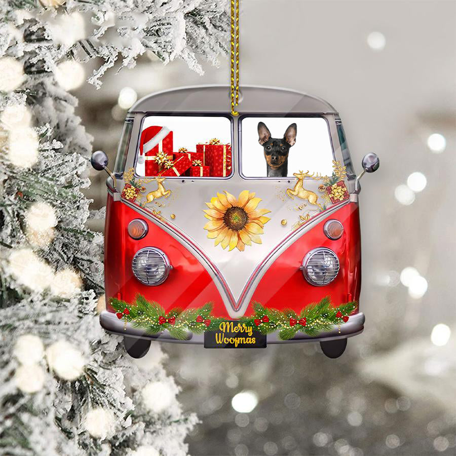 Miniature Pinscher Sit On A Truck-Two Sided Ornament