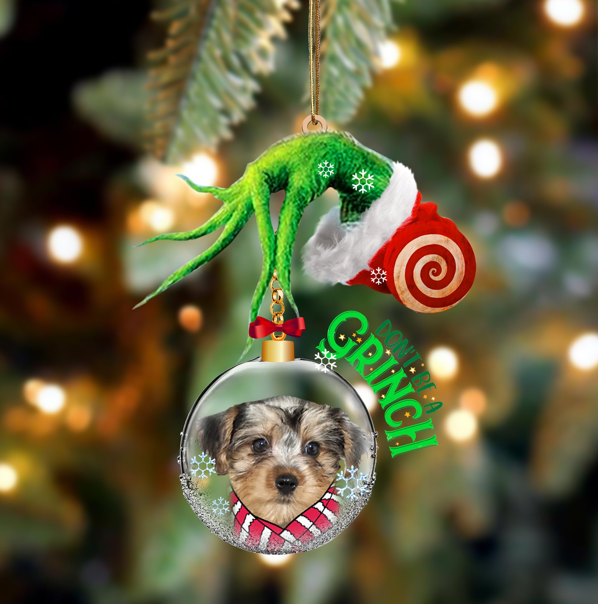 Morkie Don't Be A Grinch Christmas Ornament