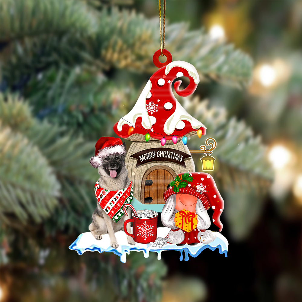 Norwegian-Elkhound With Mushroom House Christmas Ornament