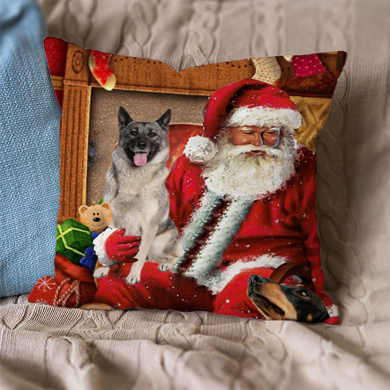 Norwegian Elkhound With Santa Pillowcase
