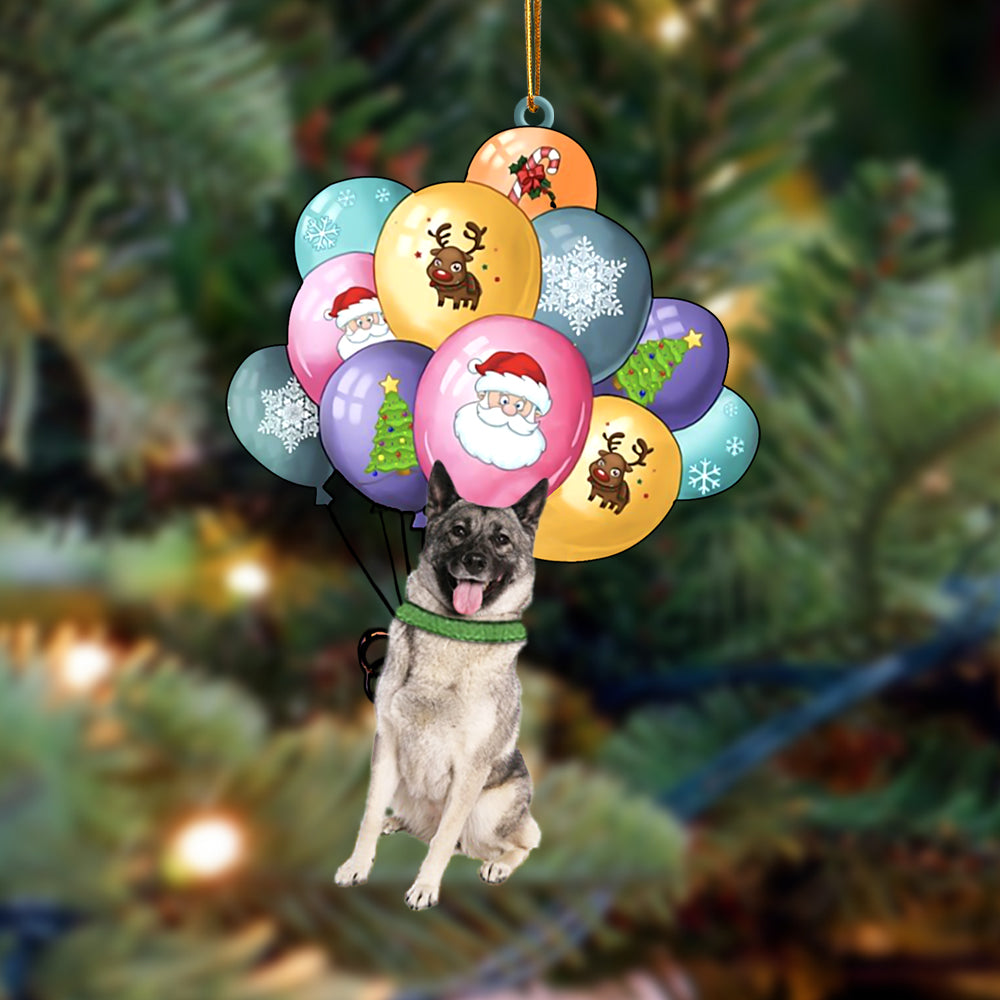 Norwegian Elkhound With Balloons Christmas Ornament