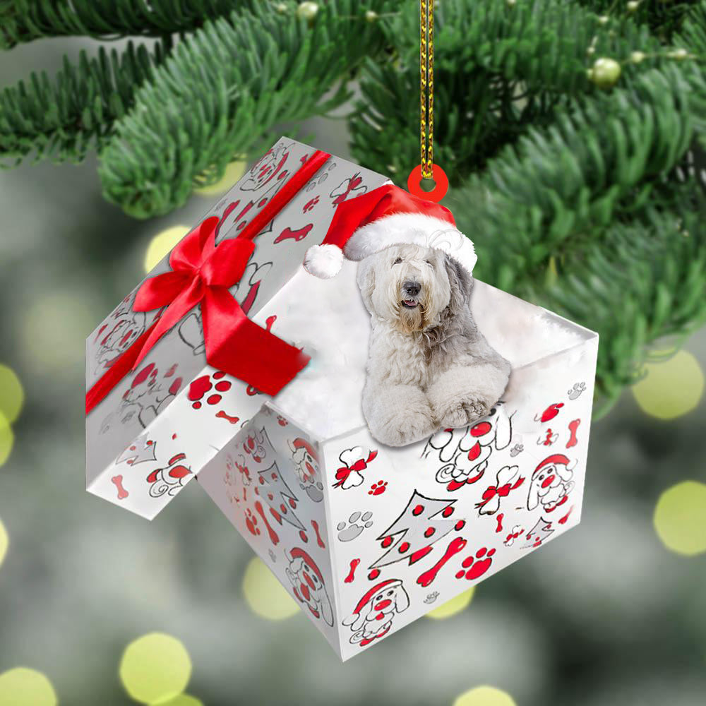 Old-English-Sheepdog In Gift Box Christmas Ornament