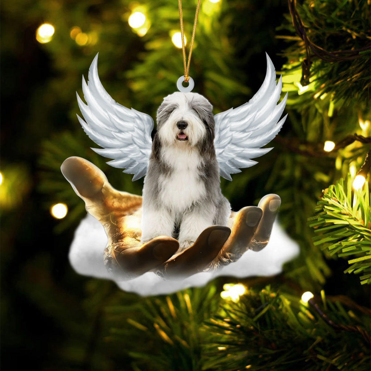 Old English Sheepdog On The Hands Of Jesus Ornament