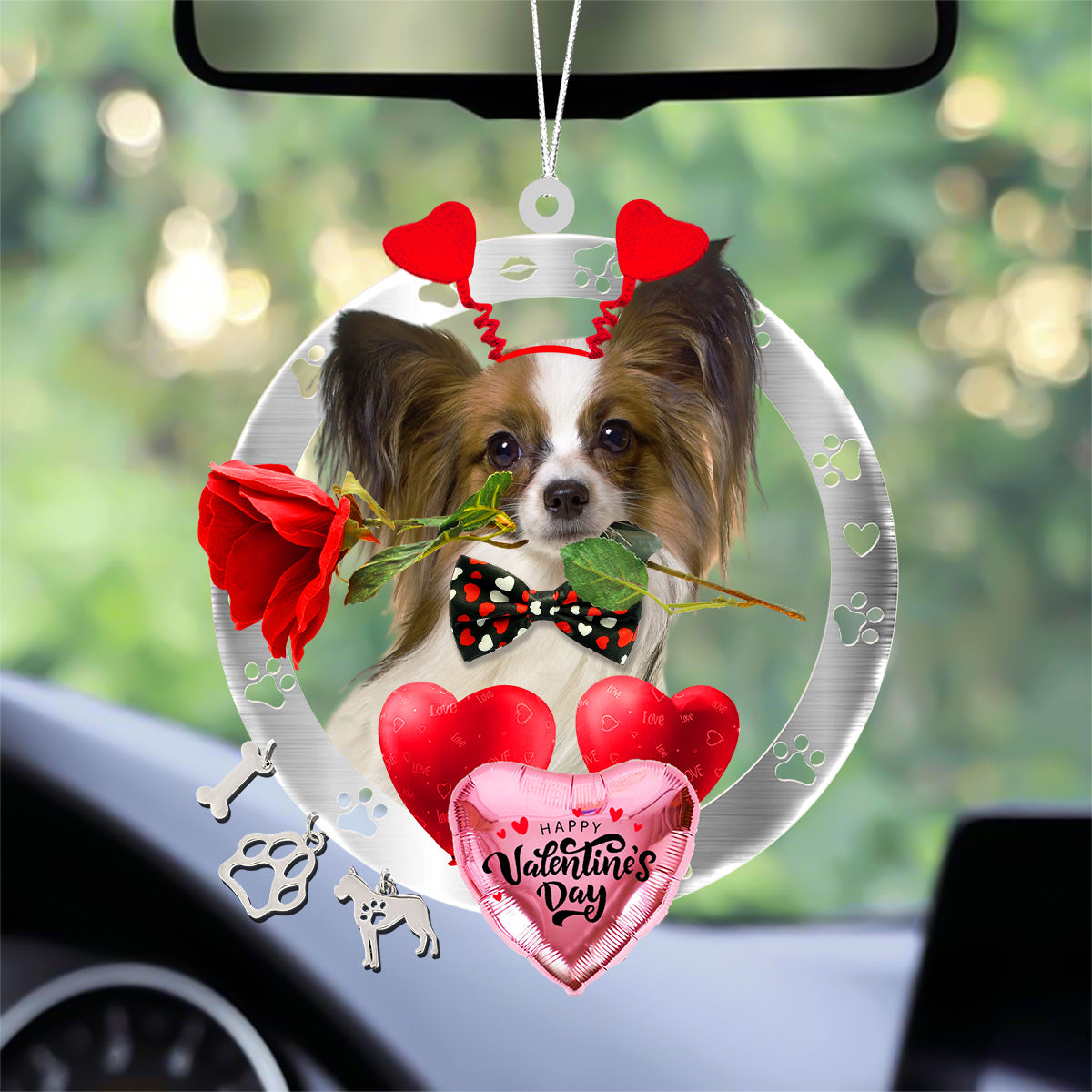 Papillon With Rose & Heart Balloon Ornament