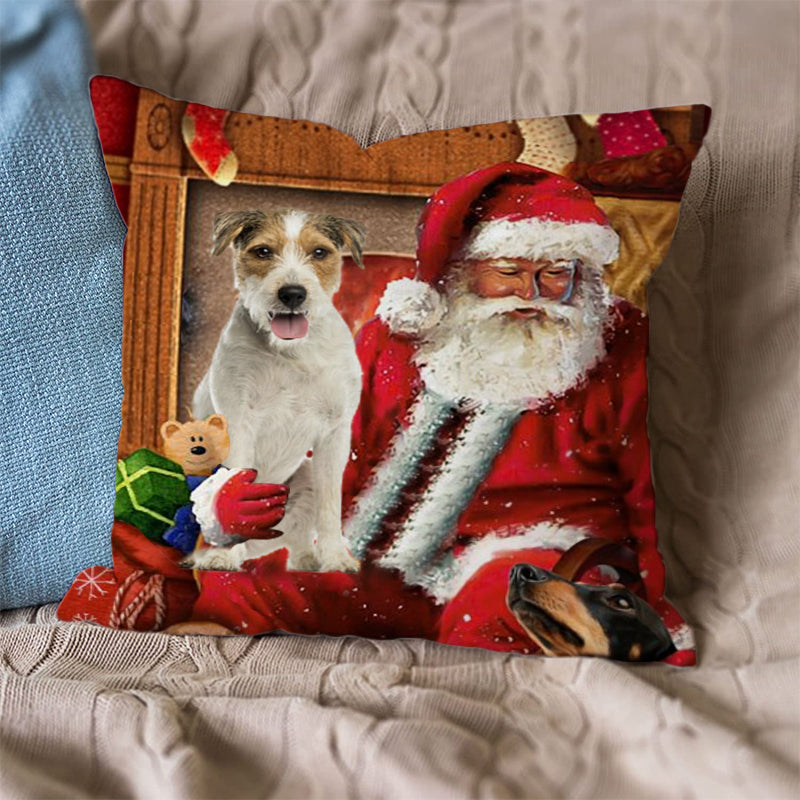 Parson Russell Terrier With Santa Pillowcase