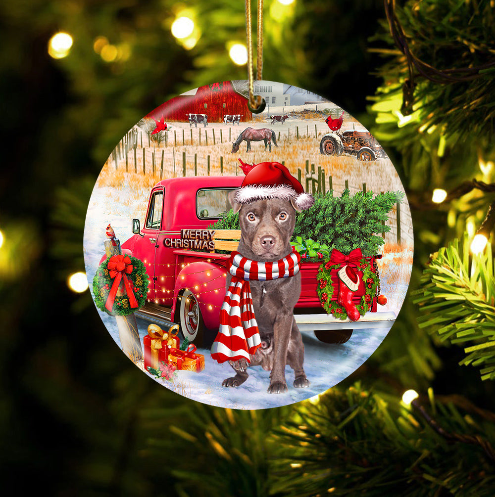 Patterdale Terrier With Red Truck Christmas Ornament (porcelain)