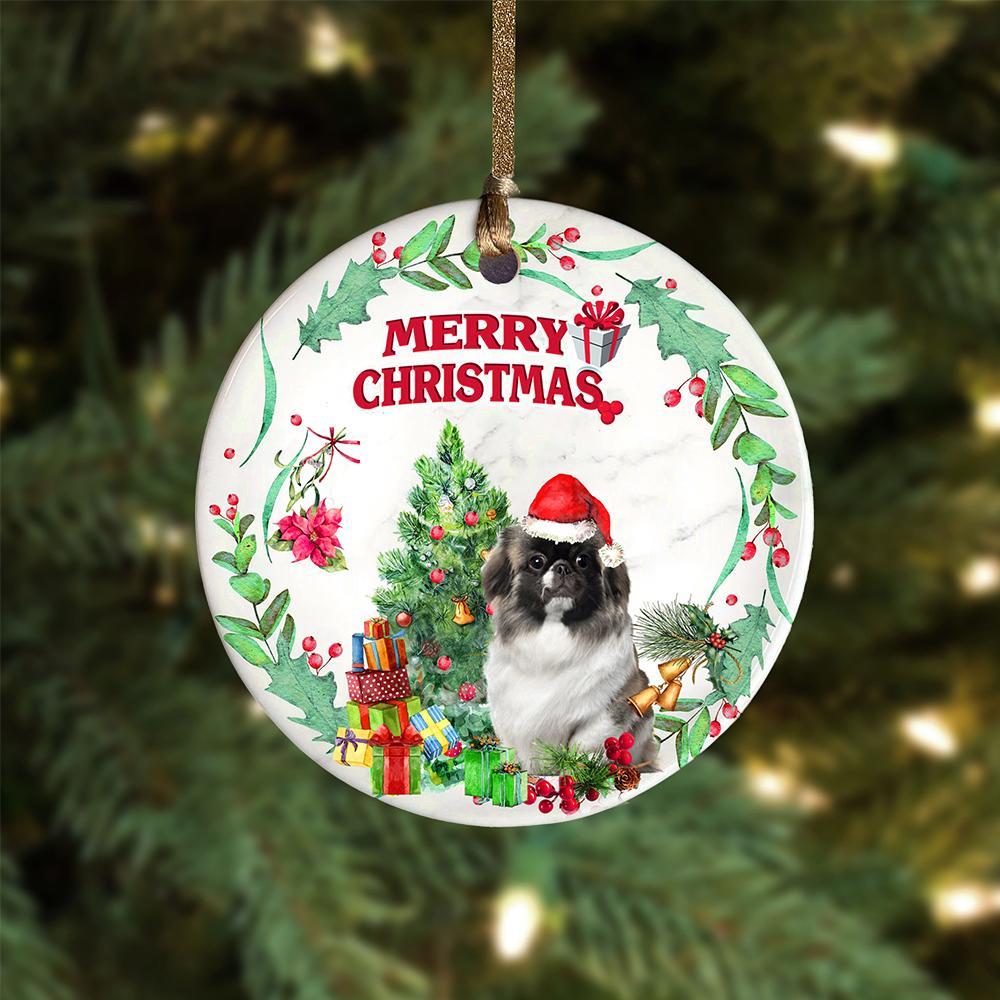Pekingese Tree Merry Christmas Ornament (porcelain)