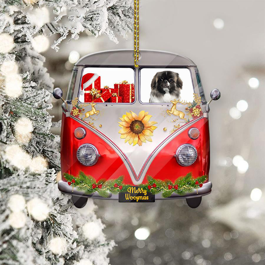 Pekingese Sit On A Truck-Two Sided Ornament
