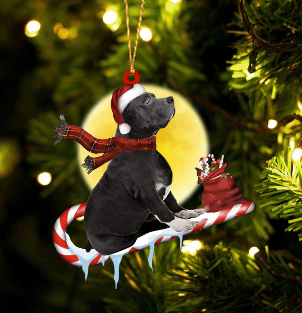 Pit-Bull On The Candy Cane Christmas Ornament