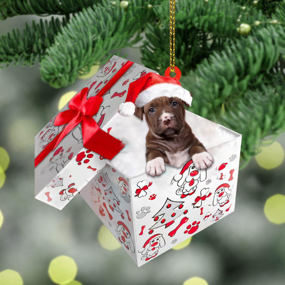 Pit-bull In Gift Box Christmas Ornament