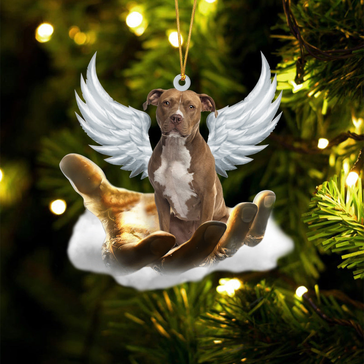 Pit Bull On The Hands Of Jesus Ornament