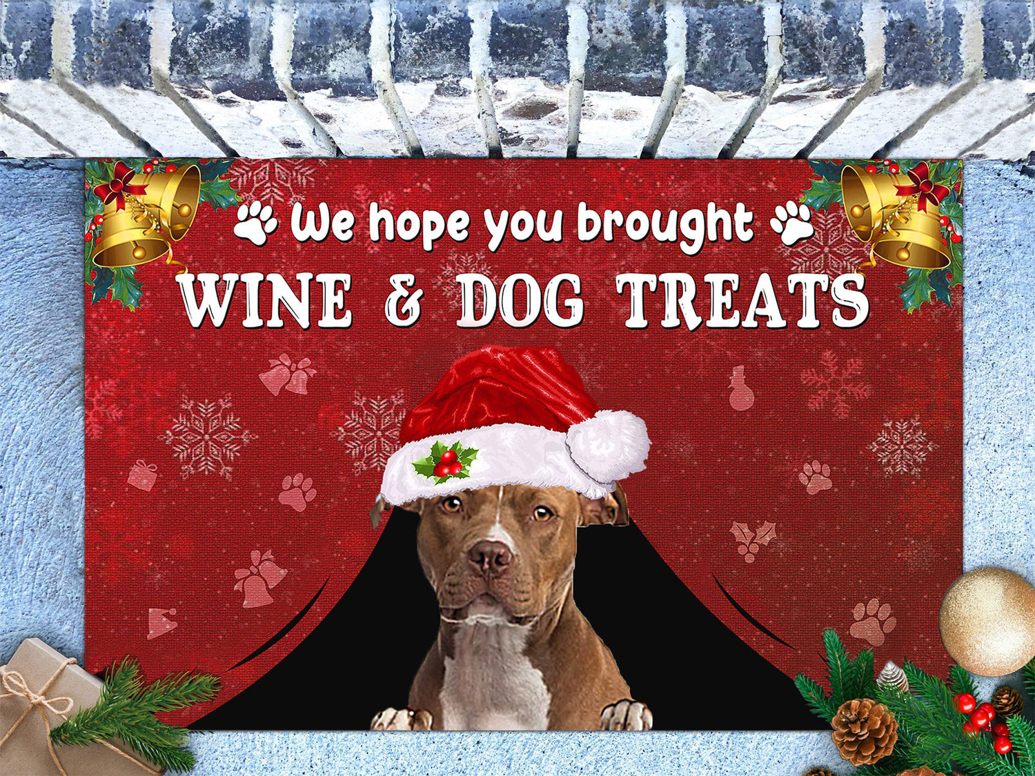 Pitbull Wine & Dog Treats Christmas Doormat