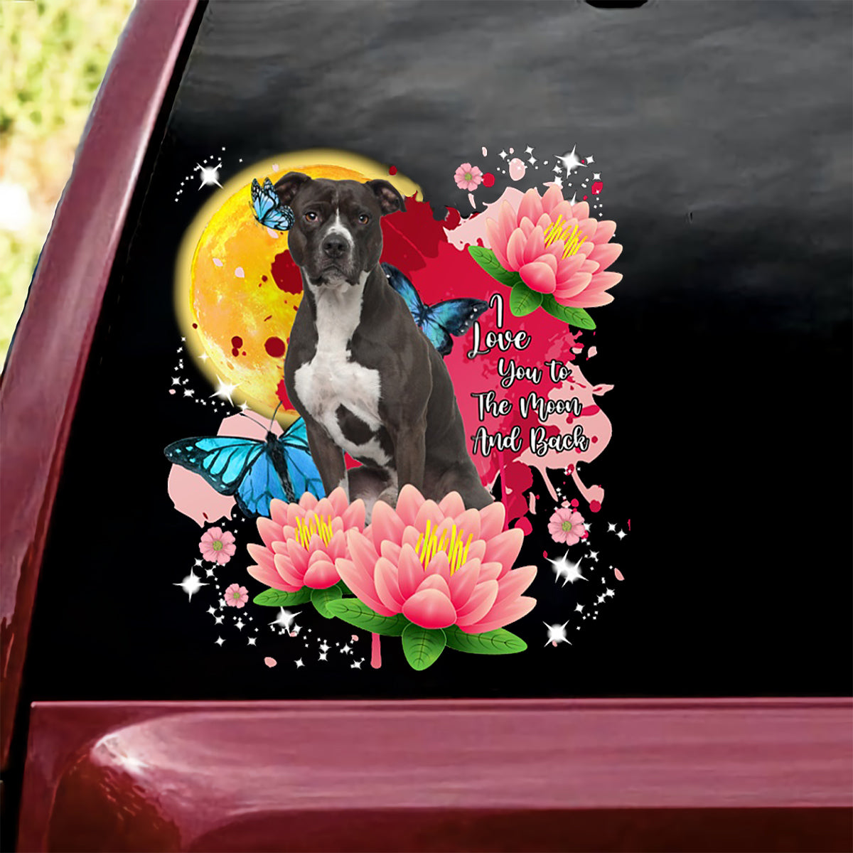 Pitbull Flower And Moon Sticker