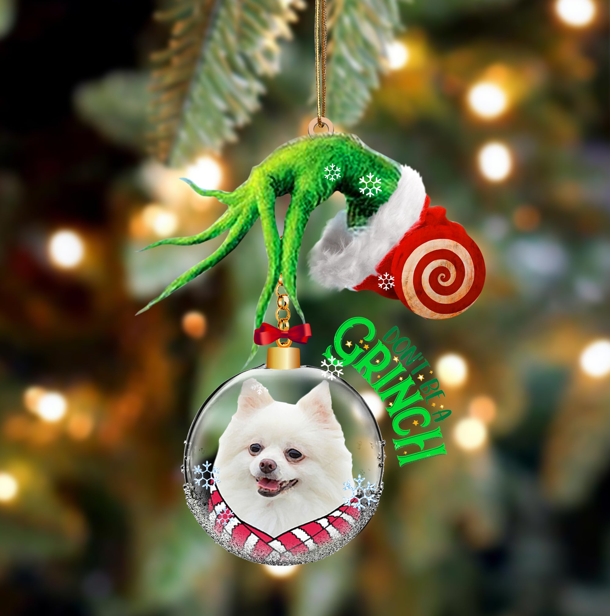 Pomeranian Don't Be A Grinch Christmas Ornament