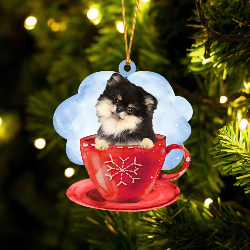 Pomeranian On The Cup Christmas Ornament